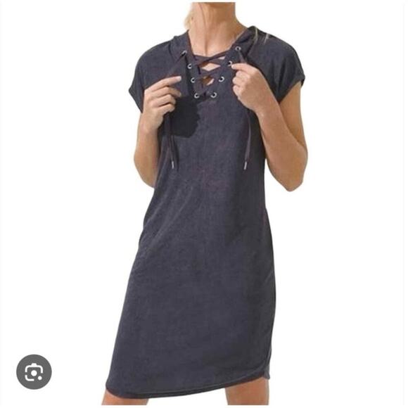 Soma Dresses & Skirts - Soma Weekend Terry Bamboo Dress Lace Up Hooded XL Lounge Swim Cozy Terrycloth